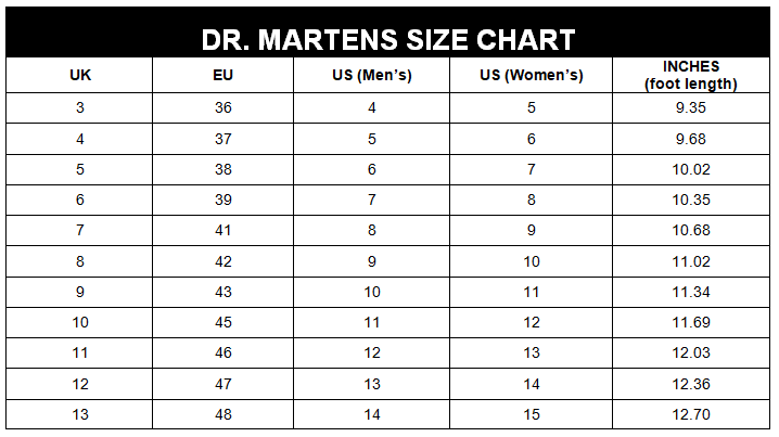 Martens size chart hotsell
